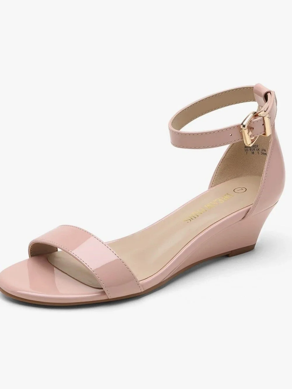 Dream Pairs Womens Nude Pink Patent Ankle Strap Wedge Sandals